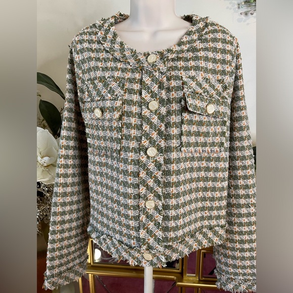 POL Tweed Jacket Blazer Lined Button Front Closure Raw edge detailing Size L - Picture 7 of 12
